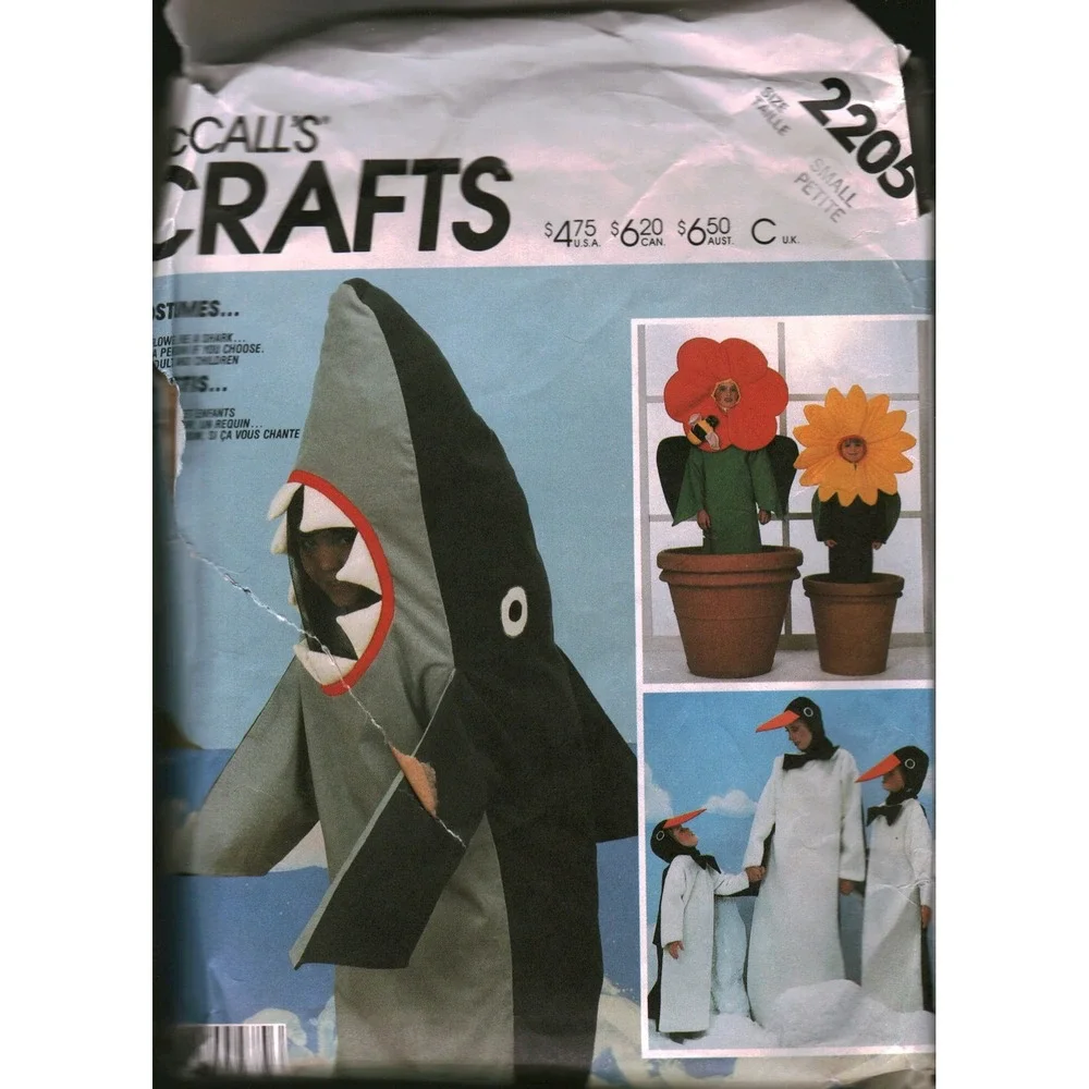 McCalls 2205 Sewing Pattern Shark Penguin Flower Pot Costume Adult Small